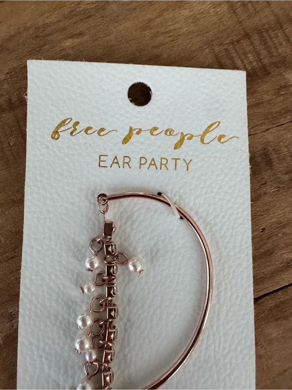NWT Free People Ear Party Cuff Rose Gold Pearl Rhinestone Statement Earring